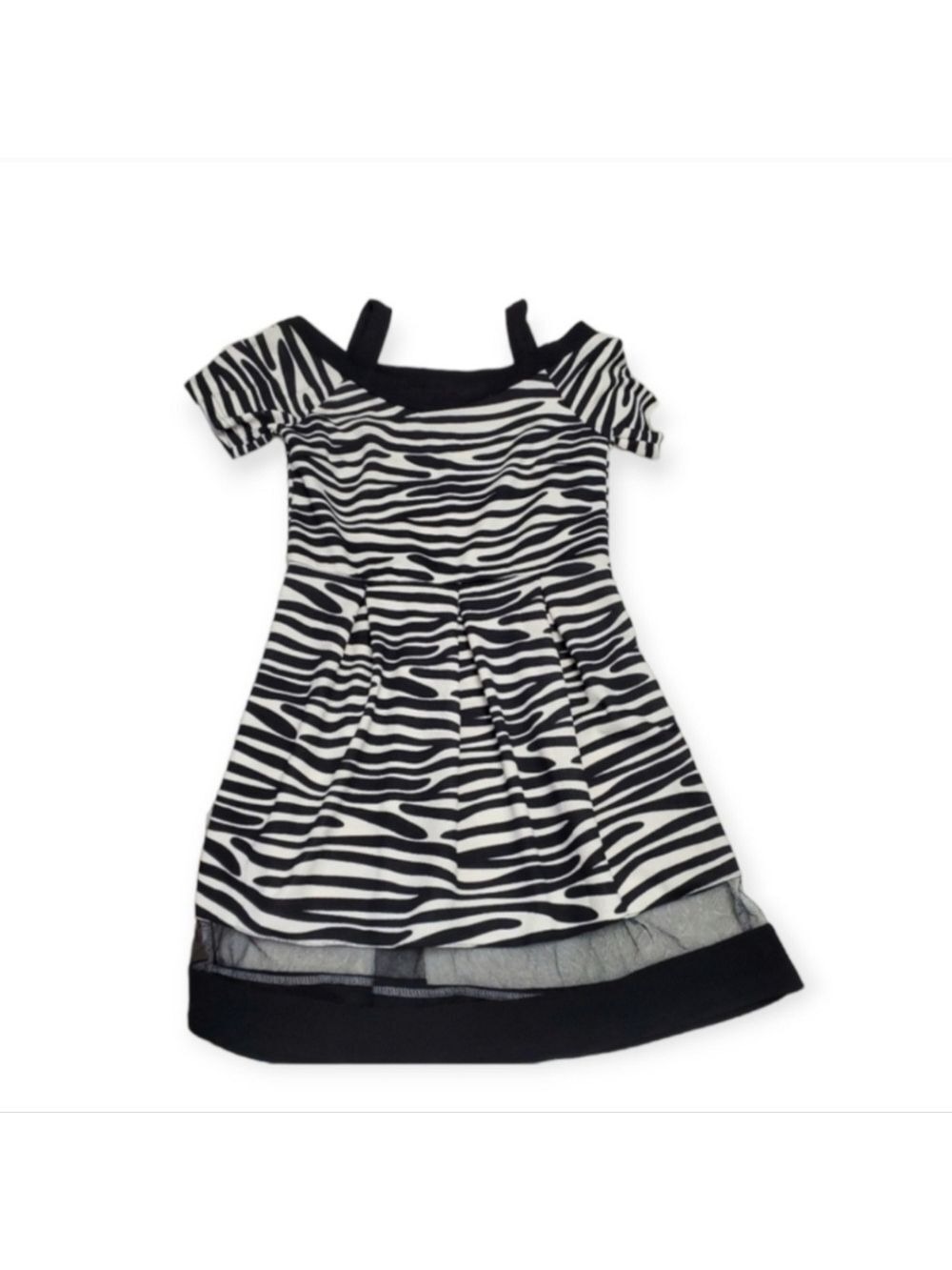 Zebra Print Mini Dress Cold Shoulder Mesh Small Medium